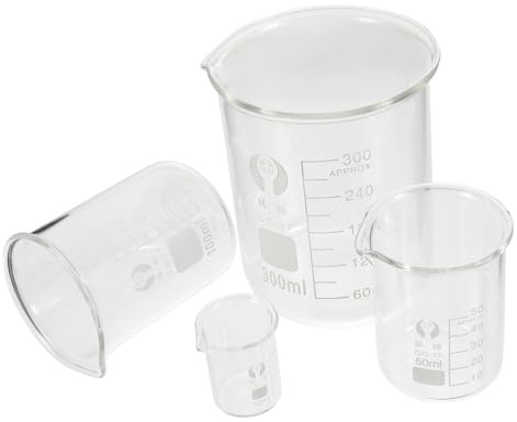 CHICAMPERA 4pcs Glass Beaker Set 10ml 50ml 100ml 300ml Sturdy Sturdy Lab Beakers Practical Measuring Device for Education and Laboratory Use