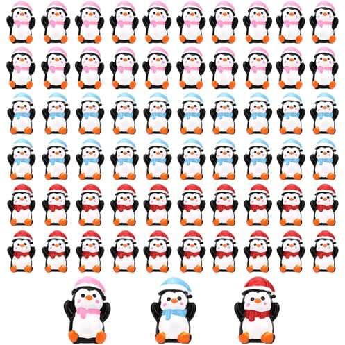 Sinbana 60pcs Mini Figurines en Résine Pingouin, Petits Pingouins Noël avec Chapeau Père Noël et Écharpes Miniatures Animaux Figurines pour Décorations d’Hiver Cake Toppers Micro Jardin Fête Cadeaux