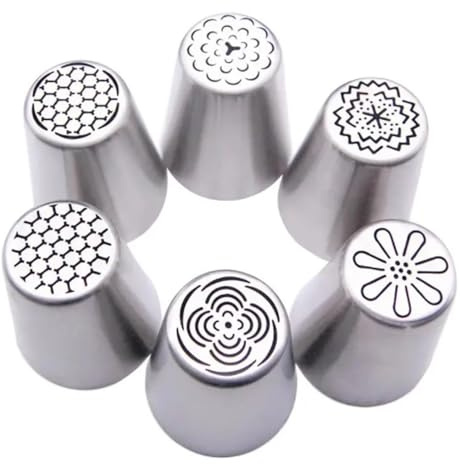 Qxmiguel Bocchette per Dolci Set di 6 Punte for glassa a Forma di Tulipano Russo Extra Large in Acciaio Inossidabile for Decorazioni Fai da Te, Strumento for glassa Lance dolcis