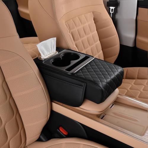Bracciolo per auto, cuscino per altezza, bracciolo interno con portabicchieri, copertura universale per console centrale dell'auto, accessori interni impermeabili, con scatola portaoggetti, scatole
