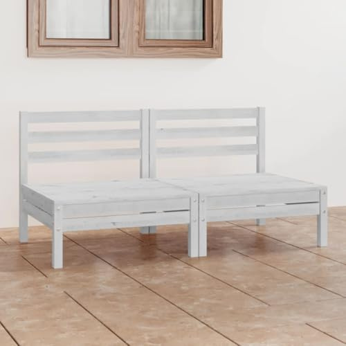 Kaloriko 2-Sitzer Gartensofa Weiß, Massivholz Kiefer, Modulares Outdoor Möbel Set, Terrassenmöbel, Garten Lounge