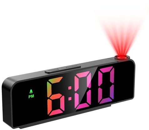 TTPOLONG Sveglia Digitale con Proiezione per Camera da Letto con Dimmer, Sveglia con Allarme Forte da Comodino per Chi Dorme Pesante