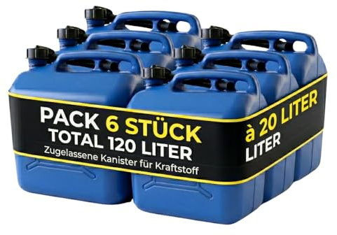 Humpti 20 Litre Petrol Can Pack of 6 - UN Approved Plastic Fuel Container Blue - High Capacity Emergency Fuel Storage for Garage Workshop and Generator