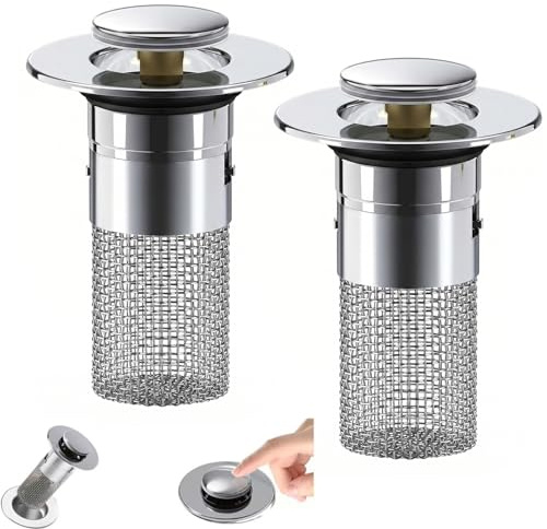 2 Stücke Waschbeckenstöpsel Für 34-40mm Abfluss Ablauf, Abflussstopfen Waschbecken Mit Haarsieb,Universal Pop Up Abflusssieb Waschbecken,Abflussstopfen Für AufsatzwaschbeckenAufsatzwaschbecken
