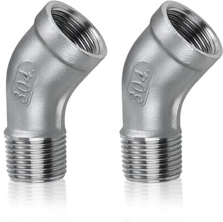 2 Pezzi Raccordo a Gomito a 45 Gradi in Acciaio Inox 304, 3/8 BSP Filettatura Maschio e Femmina (DN10), Adattatore per Tubo Flessibile per Acqua, Aria e Sistemi Idraulici