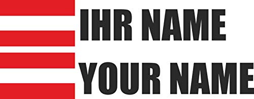 INDIGOS UG - Auto Aufkleber Österreich - schwarz - Aufkleber selbst gestalten - Ordner, Motorrad, Fahrrad, Wand, Tür, Kühlschrank - 90x18 mm - Flagge Name personalisierte Geschenke