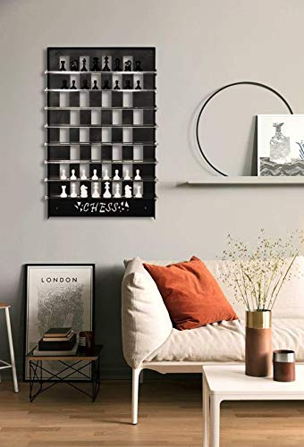 Tubibu Einzigartiges Wandspiel Schach Set, Wanddekoration, Wandkunst, Wandspiel, Minimalistisch, Schachbrettmuster, Metallrahmen, Matt, Hochformat, Indoor, Wohnzimmer