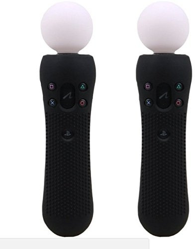 2 pcs Silicone Rubber Cover Anti-Slip Cover Protective Skin Case for Playstation PS4 VR Move PS Move Motion Controller Black