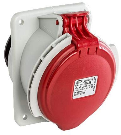 CABLEPELADO Base enchufe industrial hembra, Enchufe Industrial, Toma industrial, Voltaje: 200/346-240/415 V, Protección IP44, Polos 3P+N+T Hembra, Código de hora 6H, Intensidad 32A, Rojo