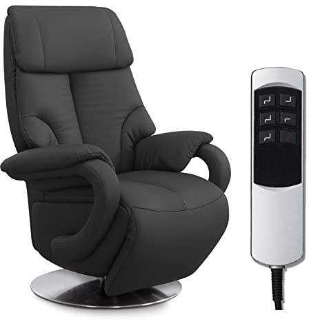 CAVADORE Ledersessel Istanbul / Fernsehsessel mit elektrisch verstellbarer Relaxfunktion / 2 E-Motoren / 80 x 115 x 79 / Echtleder: Schwarz