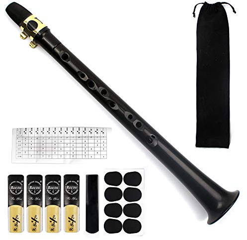 FOVERN1 Taschen-Saxophon-Set, Mini-Saxophon, tragbares Holzblasinstrument, professionelle Instrumente mit 4 Blättern, 8 Zahnpolster, Grifftabelle, Tragetasche für Amateure und Performer (schwarz)