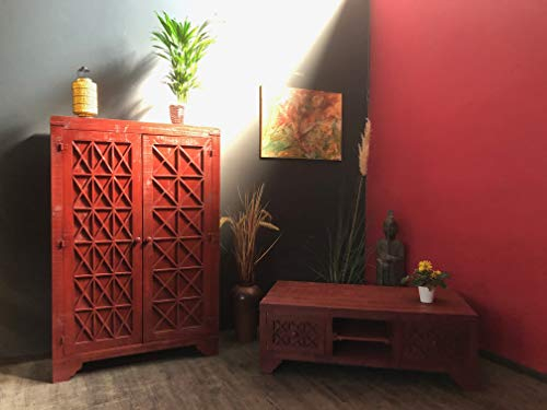 OPIUM OUTLET Ensemble de 2 meubles pour TV, buffet, table basse, console basse, meuble bas, rouge, oriental, mexicain, méditerranéen