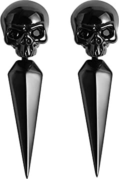 Gnoce Skull Earring Sterling Silver Black Dangle Earrings with Black Awl Fashion Drop Earrings Jewellery Gift for Women Men