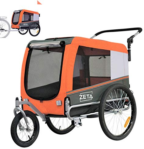 Papilioshop Zeta – 2-in-1 Fahrradanhänger und Kinderwagen für Hunde und Haustiere, Klappbar, Leicht und Stabil, Perfekt für Tiertransport und Spaziergänge (Orange M)