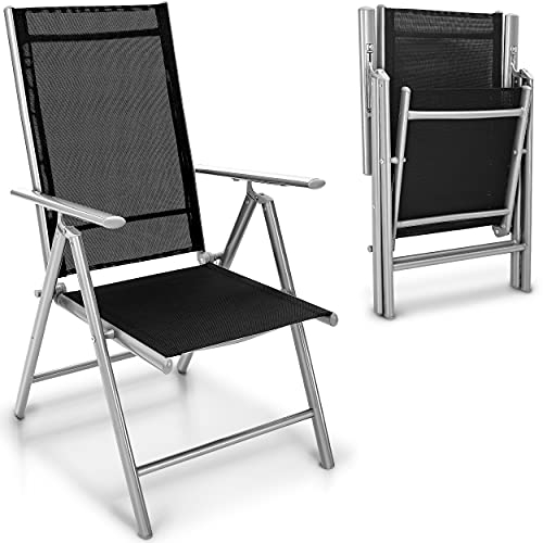 tillvex Gartenstuhl 1 Stück klappbar aus Aluminium | Hochlehner mit Armlehnen | Klappstuhl verstellbar | Klappsessel Balkon Garten Terrasse (Silber)