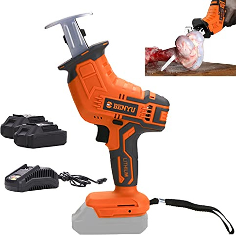Meat Bones Cut Saw, Multifunction Electric Reciprocating Saw Cordless Battery Powered, Infinitely Variable Speed, Double Switch, Safe to Use, Easily Cut Frozen Meat, Bones(Color:2A,Size:2 Battery)