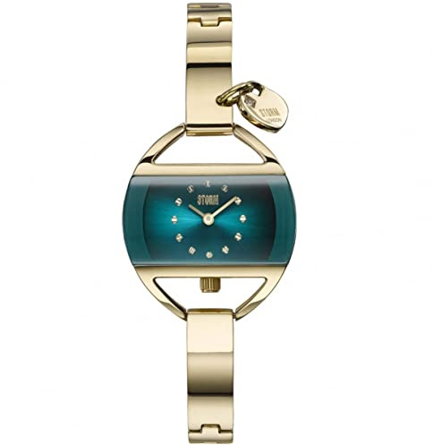 STORM Temptress Charm Gold-Teal Women's Watch with Unique Curved dial, Heart Charm and easilink Fastening