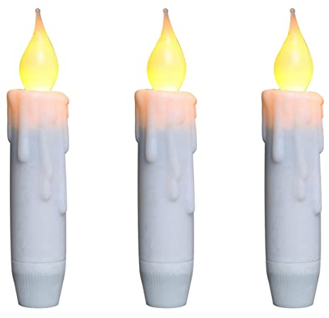 CVHOMEDECO. Candele coniche tremolanti a LED a goccia senza fiamma, a batteria, con timer, colore bianco, 11,9 cm, set da 3