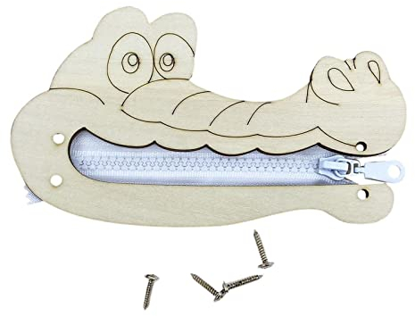 MagiDeal Kinder Busy Board DIY Zubehör Material Lernen Reißverschluss Spiel Holzhandwerk Spielzeug Grundfertigkeiten Aktivitäten für Jungen und Mädchen, Krokodil