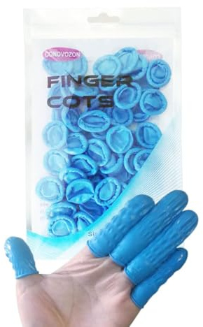 CONOVOZON Medium Disposable Nitrile Finger Cots, Anti-Static Non-allergenic Finger Protectors,Suitable for Beauty, Cleaning, Massage,Electronic Repair 100 pcs (Blue)