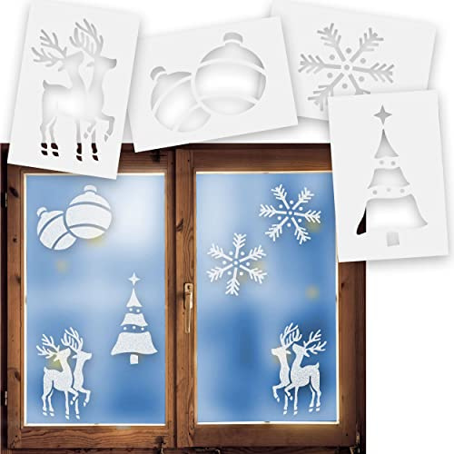 alles-meine.de GmbH 8 Stück große Schablonen Vorlagen - für Schneespray - Weihnachtsmotive - 23 cm - für Fensterbilder Fenstersticker - z.B. für Fenster und Spiegel - Aufkleber..