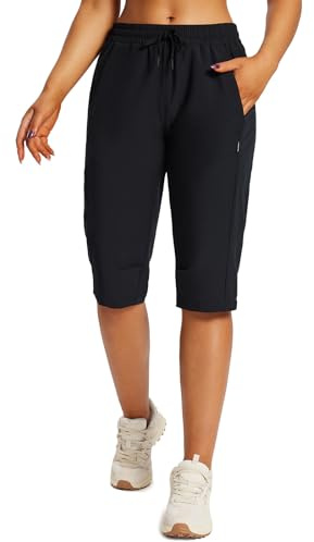 baleaf Women's 15 Hiking Shorts Long Bermuda Cargo Below The Knee Capris Lightweight Quick Dry Elastic Waist for Casual Black L