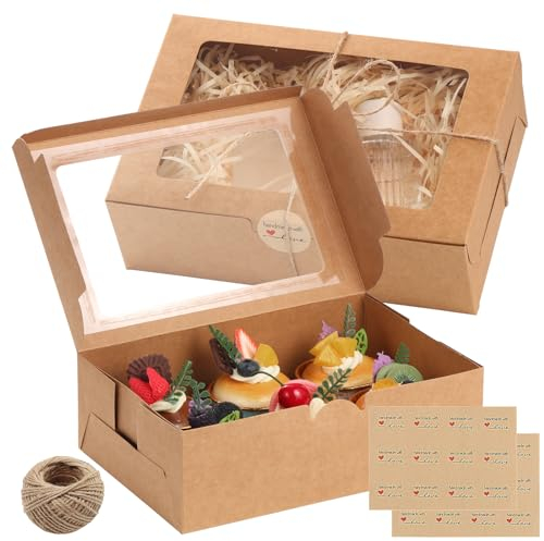 TsunNee 20 Stück Cupcake Boxen 6 Löcher Kuchenboxen mit Einsätze, Papier Cupcake Träger, Papier-Bäckerei-Boxen für Weihnachten Geburtstag Babyparty Hochzeit (Braun, 23,5 x 16 x 7,5cm)