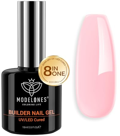Modelones 8-in-ONE Pink Gel Builder for Nails, Hard Gel Strengthener & Color Base in a 15ML Bottle