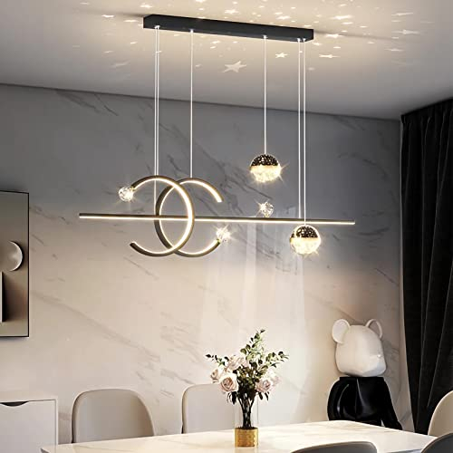 LED Pendant Light Dimmable Dining Table Lamp for Living Room, Kitchen, Office - Chandelier With Remote Control (Black, L100cm)