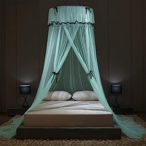 SHAIRMB Baldachin FüR MäDchenzimmer, Moskitonetz Zum Lesen Von Bettspielen, Bett Zeltbett Netzhimmel FüR MäDchen, Runde HimmelbettvorhäNge, Betthimmel Einfache Installation,Blau
