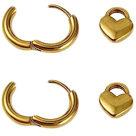 Ayoiow Rostfritt stål silver ring örhängen ryggringar med hjärta kvinnors örhänge bröllop