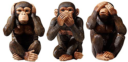 JTBDWOSK DREI affen skulptur deko,DREI weise Affen Statue-Nichts sehen hören Sagen Glücksbringer Skulptur,3 sitzend Affen Kunst Skulptur Kreative Dekoration Geschen,Braun