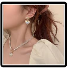 Perlen-Herz-Halsketten-Ohrringe-Sets Kristall Schmetterling Schleife Anhänger Halskette Faux Perle Französisch Strass Liebe Schleife Knoten Quasten Choker Halskette Schmuck für Frauen Mädchen