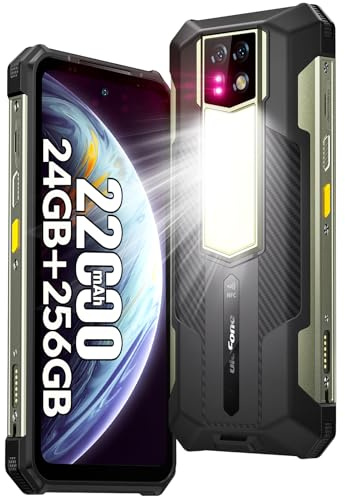 Ulefone Armor 24 22000mAh Mega Battery Unlocked Rugged Phone, Camping Light, 24GB RAM +256GB ROM, 6.78 FHD+120Hz Screen, 64MP Main Camera + 64MP Night Vision Camera, Android 14 Rugged Smartphone NFC