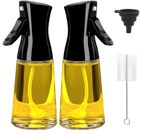 CLKE 2 Stück Ölsprühflasche, 180ml Öl Sprühflasche Glas, Ventilatorförmige Öl Zerstäuber, mit 1 Pinsel und 1 Trichter Klein, Sprühflasche für Speiseöl/Olivenöl/Kochwein/Sojasauce/Essig | Ventilatorförmige Öl Zerstäuber, mit 1 Pinsel und 1 Trichter Klein, Sprühflasche für Speiseöl/Olivenöl/Sojasauce/Essig