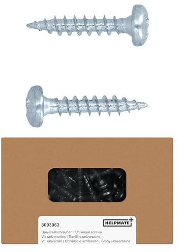 HELPMATE - Lot de 250 vis à bois à tête bombée 4,0 x 20 mm galvanisées – Vis à bois avec entraînement PZ2 et filetage complet – Pour la fixation de ferrures
