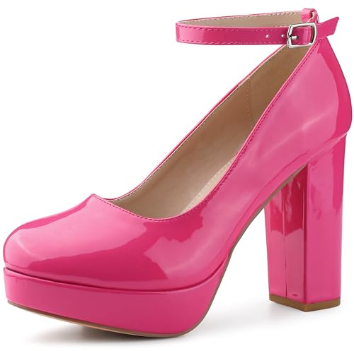 Allegra K Escarpins Mary Janes à talon épais avec sangle de cheville pour femme, rose vif, 42 EU