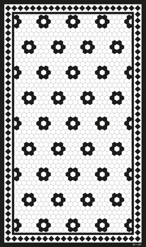 DobleUve Estudio Tapis Vinyle Rosetas Noir 47x80 - Tapis de Cuisine et de Salon Antidérapant, Antifongique, Ignifuge - Pour Enfants et Salle de Bain - PVC