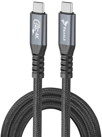 Reagle Cable USB C 1 m Compatible Con Meta Quest 3 3S Quest 2 Pro Pico 4 PC Steam VR USB C 3.2 Gen 2x2 20 Gbps 240W PD 3.1 4K 144Hz Negro