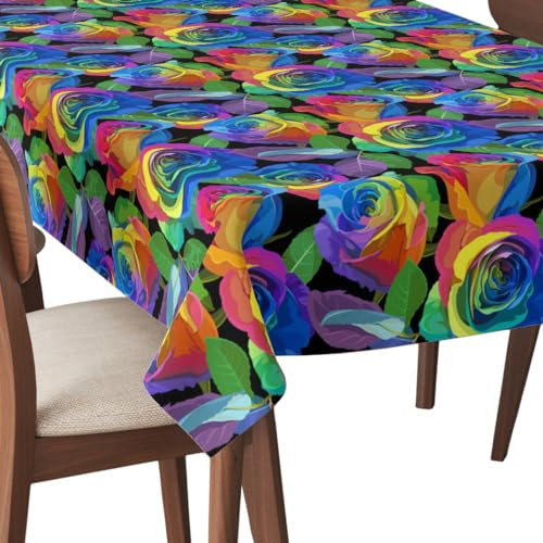 HEKO PANELS Tischdecke 140 x 110 cm Abwaschbar Tischtuch Gartentischdecke Fleckschutz Wasserabweisend Tafeldecke Bunte Rosen