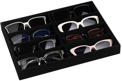 Frebeauty Sunglass Organizer,Velvet Glasses Organizer,8-Slot Sunglasses Tray for Drawer, Men's/Women's Sunglasses Box, Glasses Holder for Watch Stackable Eyeglass/Eyewear Display Tray(Black)