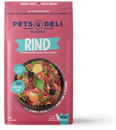 Pets Deli Classic Trockenfutter für Hunde mit Rind & Süßkartoffel, 2kg | Viel frisches Rindfleisch als einzige Proteinquelle, ohne Fleischmehl, getreidefrei, ohne Zucker, Premium Qualität