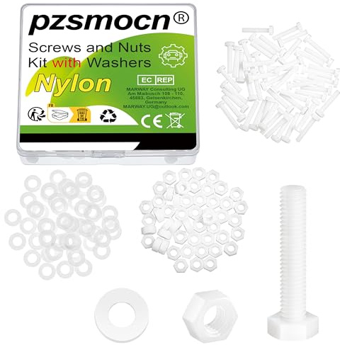 pzsmocn 150 Pièces/50 Ensembles M5*25 mm en Plastique Nylon Blanc M5 Vis | Hexagonales Rondelle Assemblage, Externes Isolante Électronique, Écrou Taille Câble, Combinaison Standard, Kit Bricolage
