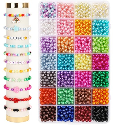 MestectPET 1960 Stück Perlen Set in 28 Farben, 6mm Bunt Perlen zum Auffädeln, Runde Bastelperlen mit Loch für Schmuckherstellung Armbänder Halsketten Ohrringe DIY Handwerk