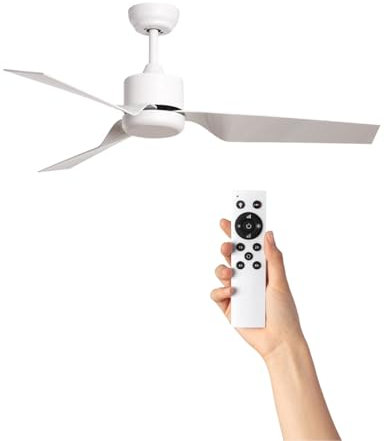TECHBREY - Ventilador de Techo Silencioso | Motor DC Eficiente | 6 Velocidades | Función Verano/Invierno | Mando a Distancia | Blanco Minimal, 132cm, Acrilonitrilo Butadieno Estireno