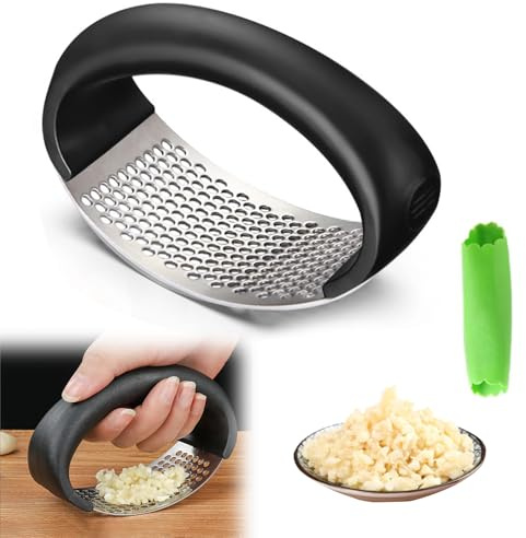 GALER Garlic Crusher Press, Stainless Steel, Black, 12 x 8 cm, Dishwasher Safe