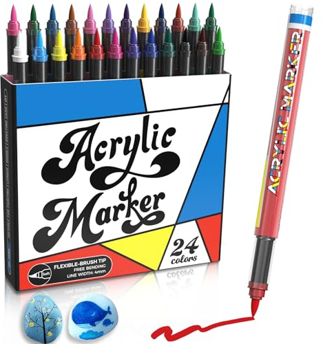 Risiours Acrylic Paint Pens for Rock Painting Christmas Egg Pumpkins Supplies, Acrylic Markers Paint Pens 24 Colors