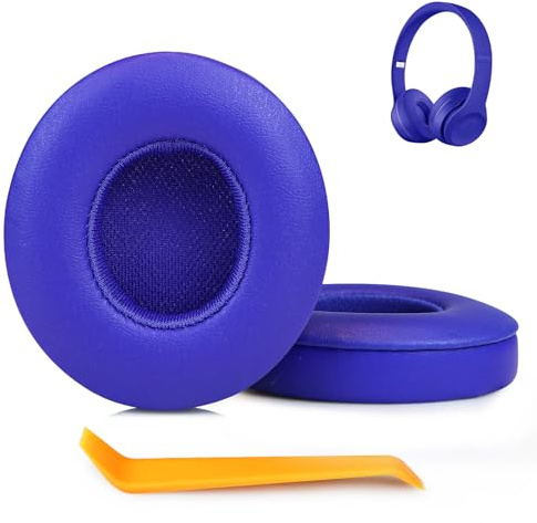SINOWO Earpads Replacement for Beats Solo 2 & Solo 3 Wireless On-Ear Headphones,Solo2 Solo3 Ear Pads Cushions with Noise Isolation Memory Foam,Soft Protein Leather(Dark Blue)