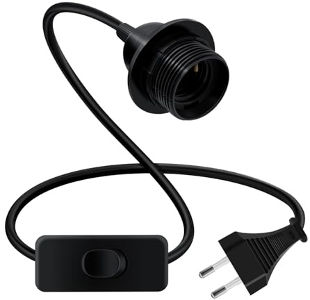 HuaLiSiJi Portalámparas E27 con Cable y Interruptor 250V 4A Portalámparas E27 Roscado con Interruptor Para Colgar, Luces Verticales, Cables de Iluminación DIY (Nero, 3.5m)