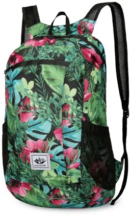 PORRASSO Sac à Dos Randonnée Pliable Imperméable Sac à Dos 20L Ultra Léger Sac à Dos Hiking Backpack pour Femme Homme Camping Trekking Cyclisme Escalade Sport Fleur Verte